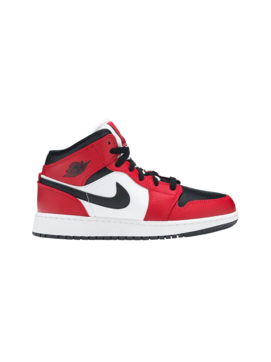 Картинка Кроссовки для мальчиков Nike Air Jordan 1 Mid Black Toe Chicago GS