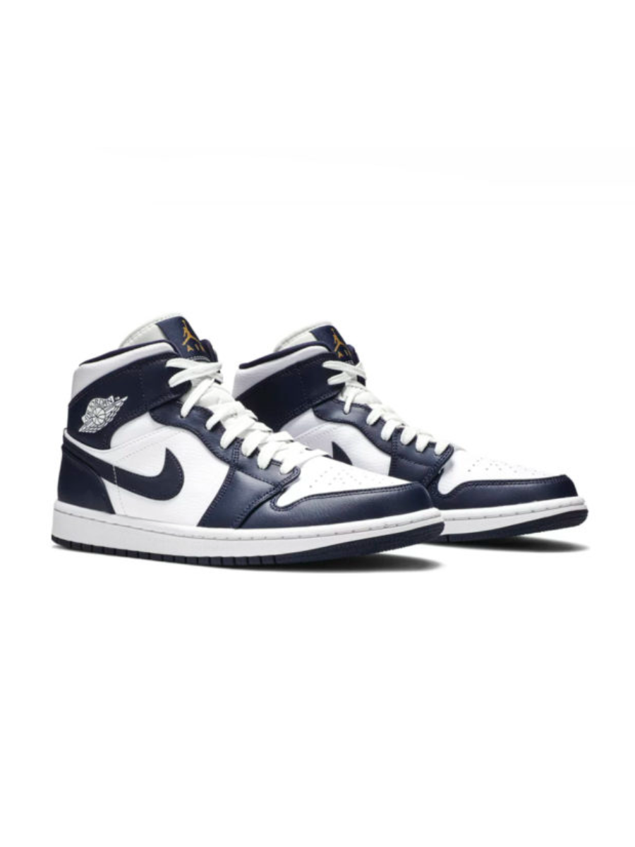 Картинка Кроссовки Nike Air Jordan 1 Mid White Metallic Gold Obsidian