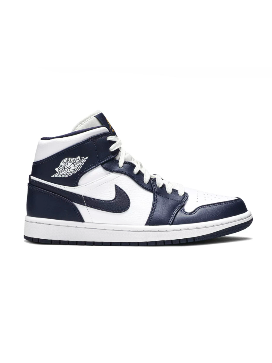 Картинка Кроссовки Nike Air Jordan 1 Mid White Metallic Gold Obsidian