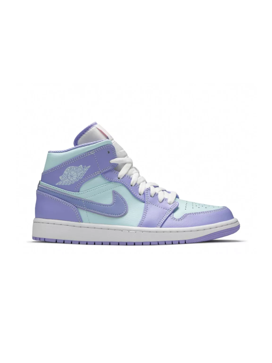 Картинка Кроссовки кожаные для подростков Nike Air Jordan 1 Mid Purple Aqua